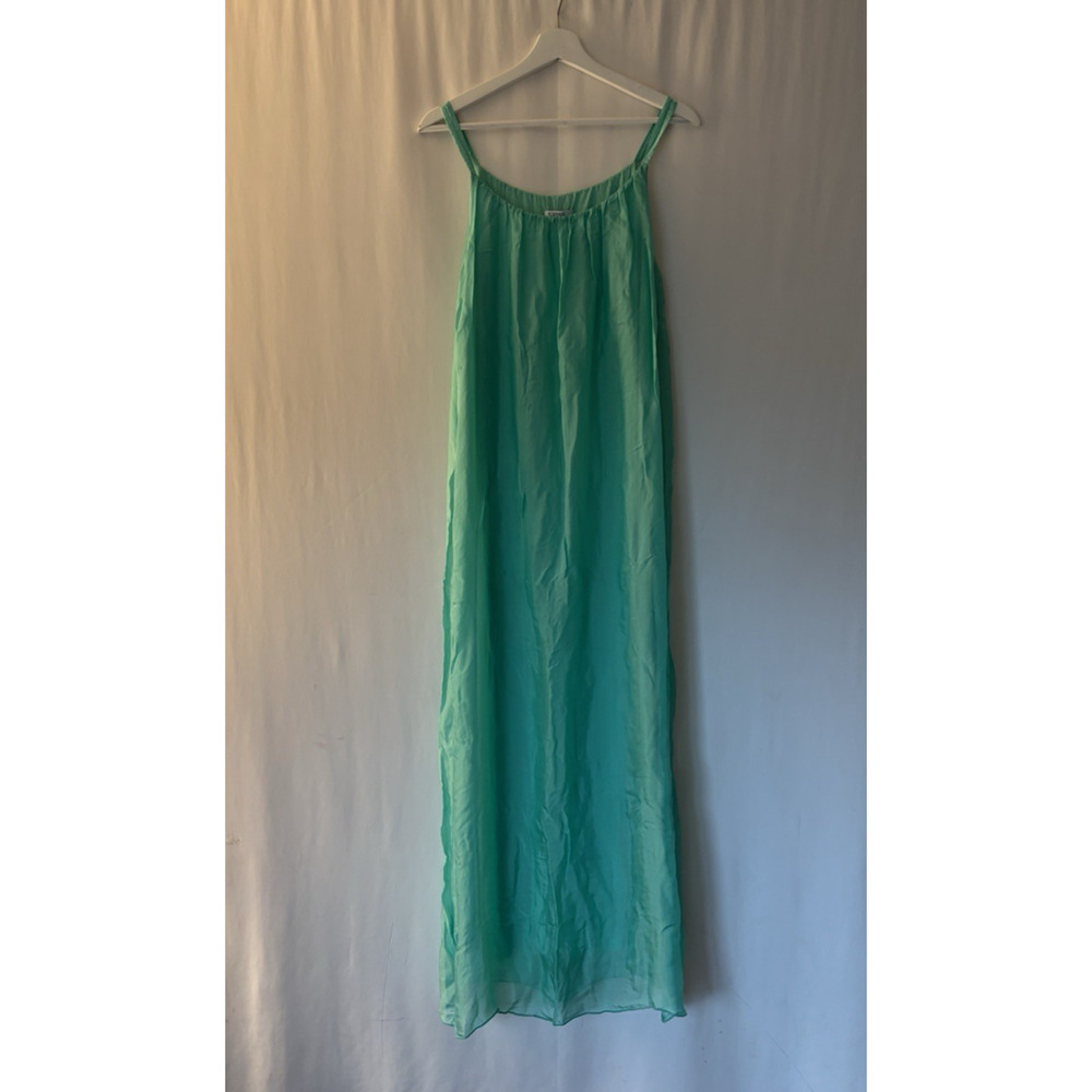 Rosemarine Silk Maxi Dress Large Green Aline Long Lined Boho Italy